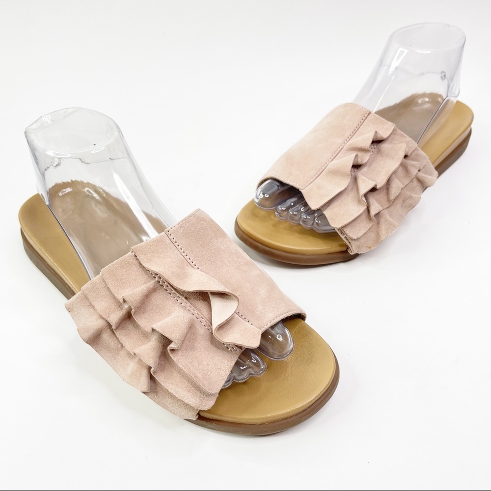 Vionic Palm Roni Sandal Suede Leather Upper Pink Women’s 8 Ruffle Detail